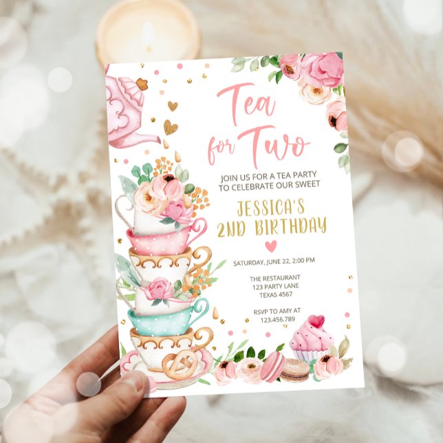 Tea for Two Birthday Invitation Floral Tea Party (Creator Uploaded)