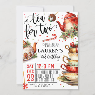 Tea for Two Christmas 2nd Birthday Invitation