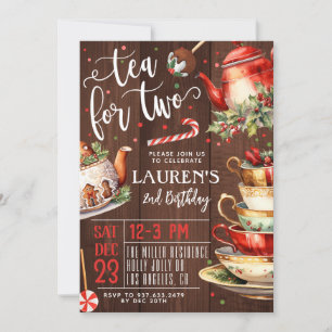 Tea for Two Christmas 2nd Birthday Invitation
