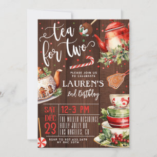 Tea for Two Christmas 2nd Birthday Invitation