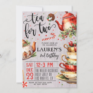 Tea for Two Christmas 2nd Birthday Invitation
