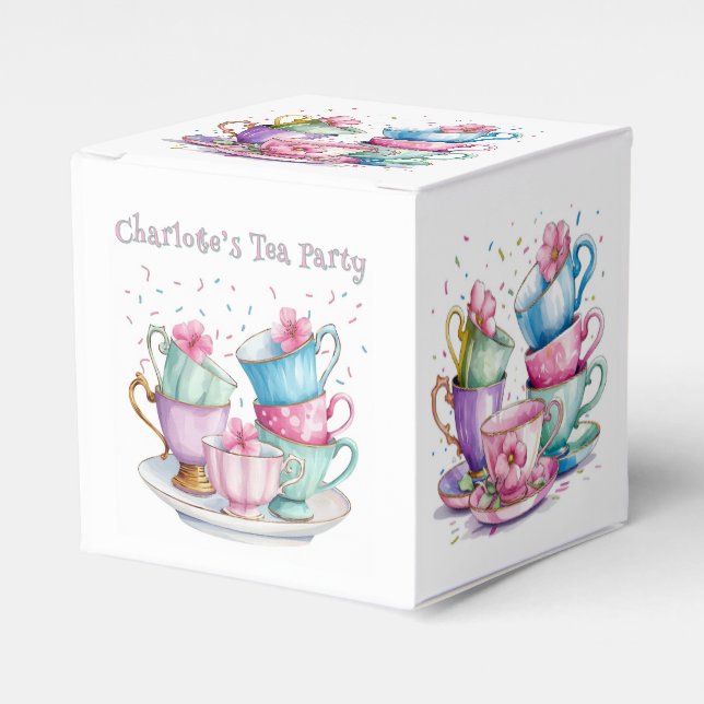 Tea for Two Elegant Girl's Birthday Party Favour Box (Front Side)