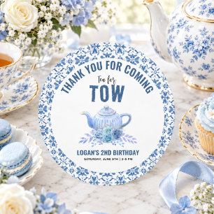 Tea for Two – Floral 2nd Birthday Party Classic Round Sticker