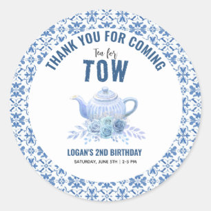 Tea for Two – Floral 2nd Birthday Party Classic Round Sticker