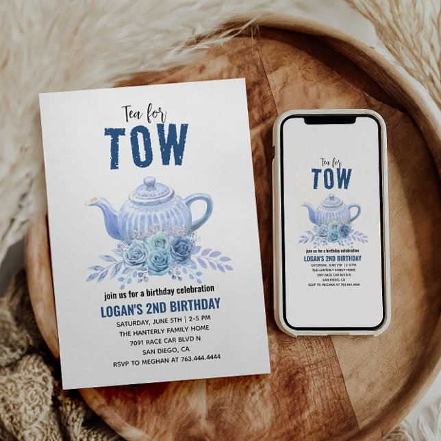 Tea for Two – Floral 2nd Birthday Party Invitation (Creator Uploaded)