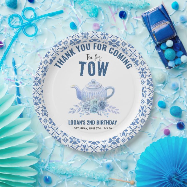 Tea for Two – Floral 2nd Birthday Party Paper Plate (Party)