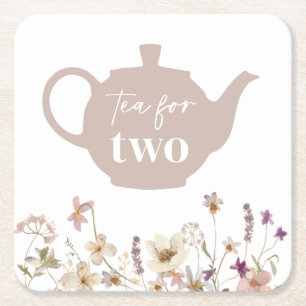 Tea For Two Floral Square Paper Coaster
