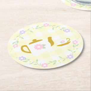 Tea for Two Girl 2nd Birthday Round Paper Coaster