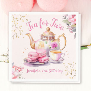 Tea for Two! Girl Pink Floral 2nd Birthday Party Napkin