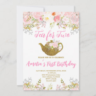 Tea For Two Invitation, Tea Party 2nd Birthday Invitation