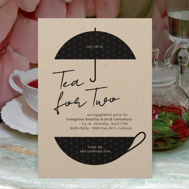 Tea for Two Modern Black Tea Party Invitation (Creator Uploaded)