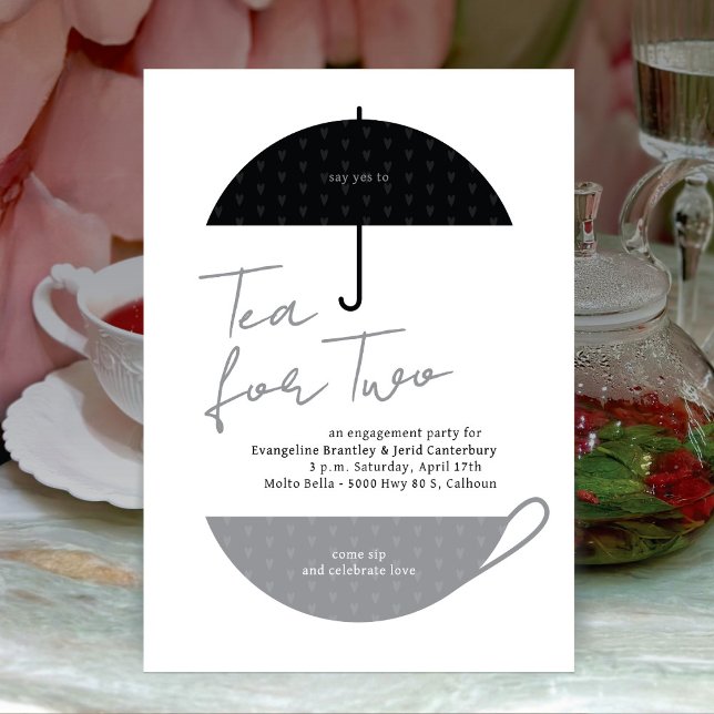 Tea for Two Modern Grey Tea Party Invitation (Creator Uploaded)