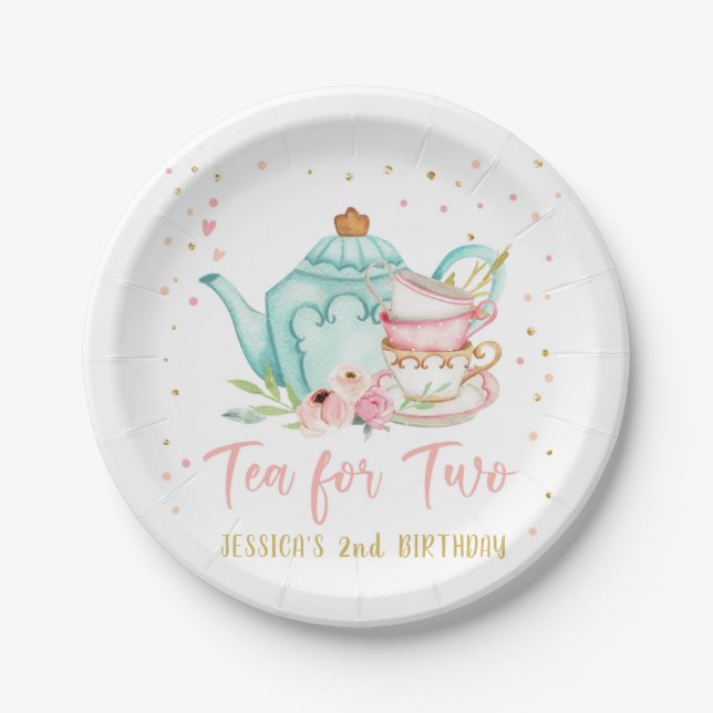 Tea for Two Party Floral Tea Girl Birthday Party Paper Plate (Front)