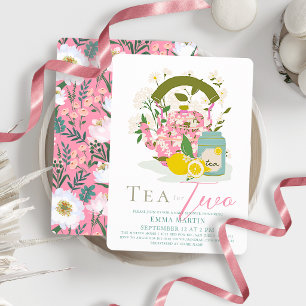Tea for Two Pink Floral Tea Party Twin Baby Shower Invitation