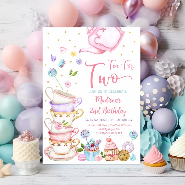 Tea for Two Pink Tea Party Birthday Invitation (Creator Uploaded)