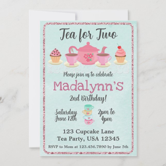 Tea for Two Second Birthday Invitation (Front)