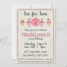 Tea for Two Second Birthday Invitation Cream