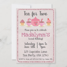 Tea for Two Second Birthday Pink Invitation