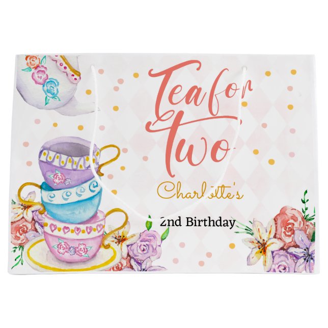 Tea for two, tea birthday large gift bag (Front)