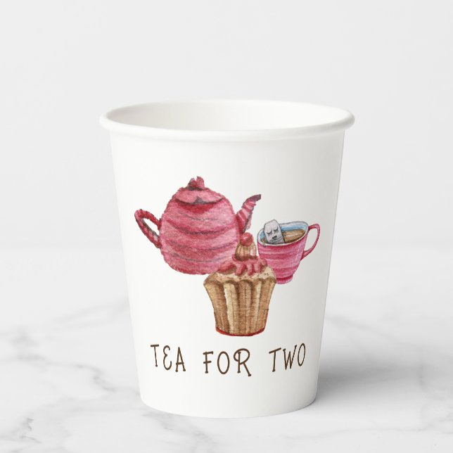 Tea For Two Tea Cup Trio Pattern - 8oz Paper Cup (Back)
