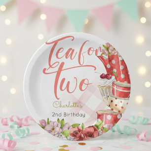 Tea for two, tea flowery birthday paper plate