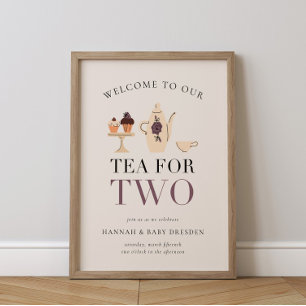 Tea for Two Tea Party Purple Baby Shower Poster