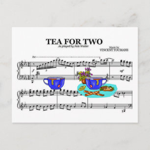 Tea For Two Teacups ~ Sheet Music Background Postcard