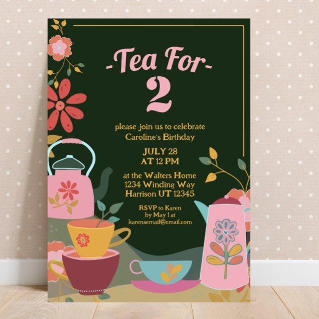 Tea for Two Whimsical Floral Second Birthday Invitation (Creator Uploaded)
