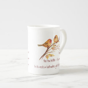 Tea & Friend Quote, Sparrow Birds, Bone China Mug