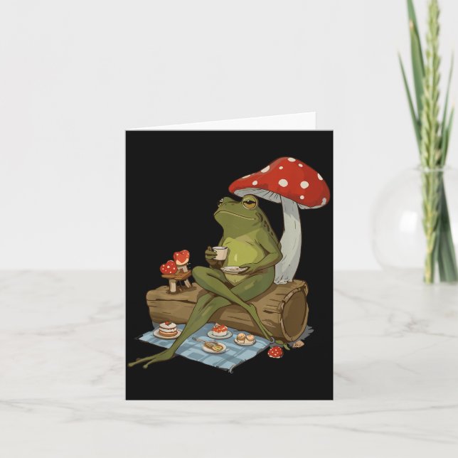 Tea Frog Mushroom Cnic Cute Nature Aesthetic Cotta Card (Front)