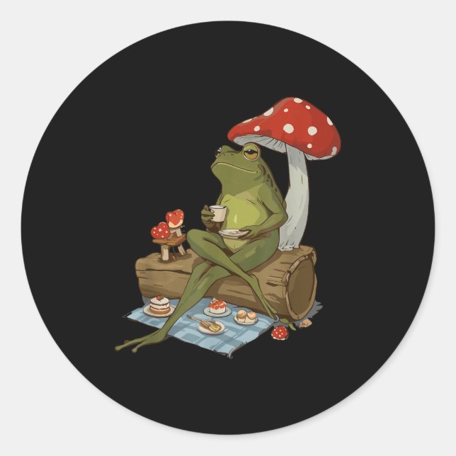 Tea Frog Mushroom Cnic Cute Nature Aesthetic Cotta Classic Round Sticker (Front)