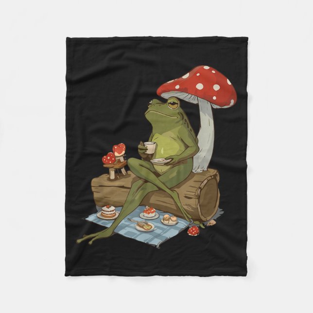 Tea Frog Mushroom Cnic Cute Nature Aesthetic Cotta Fleece Blanket (Front)