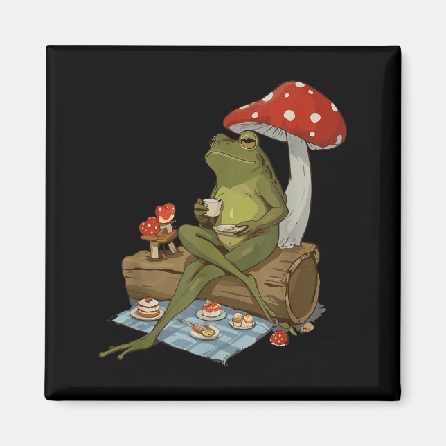 Tea Frog Mushroom Cnic Cute Nature Aesthetic Cotta Magnet (Front)