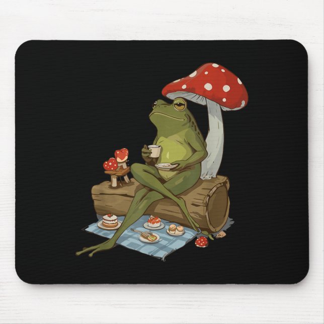 Tea Frog Mushroom Cnic Cute Nature Aesthetic Cotta Mouse Mat (Front)