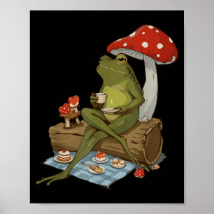 Tea Frog Mushroom Cnic Cute Nature Aesthetic Cotta Poster