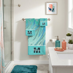 Tea glitter and marble personalised bath towel set
