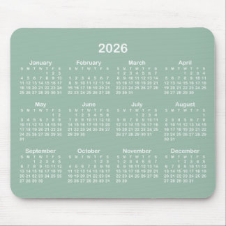 Tea Green and White Calendar Mouse Mat