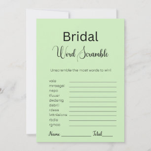 Tea Green Bridal Word Scramble Game Invitation