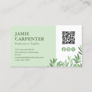 Tea Green Calm Greenery QR Code Photo Social Media Business Card