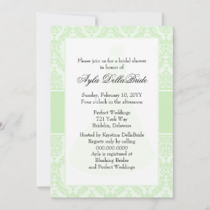 Tea Green Damask Bridal Shower Invitation