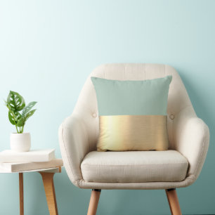 Tea Green Gold Foil Rustic Faux Cushion