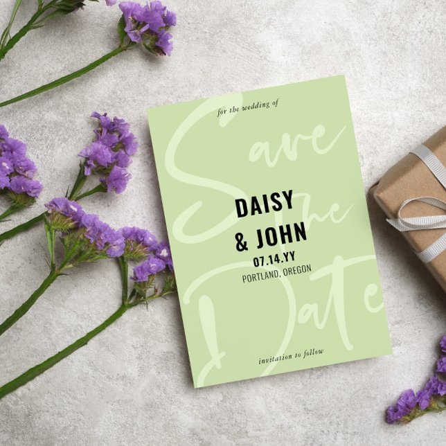 Tea Green Modern Script Typography Save the Date (Creator Uploaded)