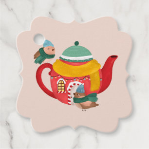 Tea house birds square sticker favour tags