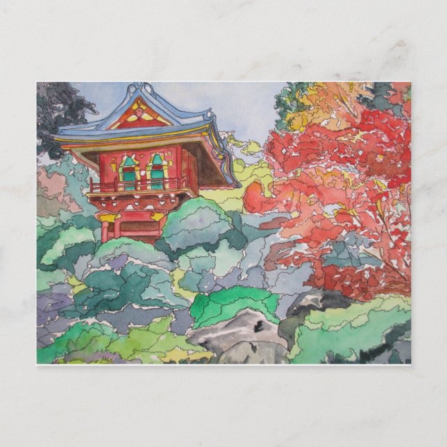 Tea House in San Francisco Watercolor Painting Postcard (Front)