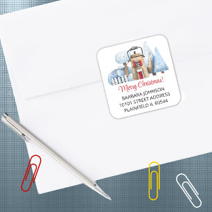Tea Kettle Home Christmas 1.5" Address Return Square Sticker