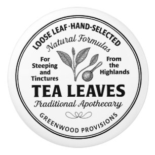 Tea Leaves Label Vintage Typography Ceramic Knob