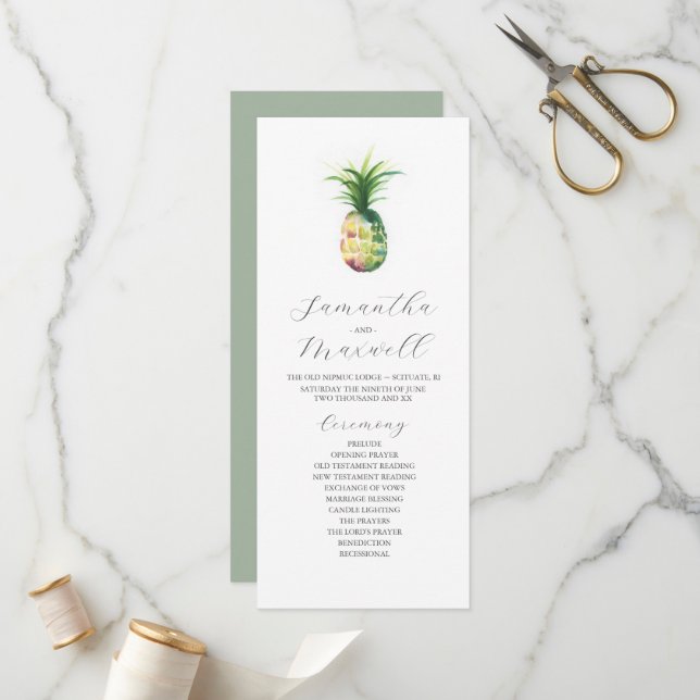 Tea Length Wedding Program Template Pineapple (Front/Back In Situ)