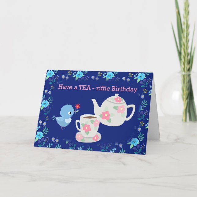 Tea lover Cute food pun retro look happy birthday Card (Front)