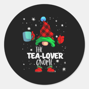 Tea Lover Gnome Red Buffalo Plaid Matching Family Classic Round Sticker