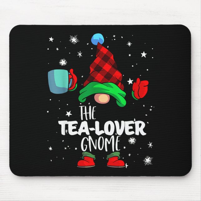 Tea Lover Gnome Red Buffalo Plaid Matching Family  Mouse Mat (Front)